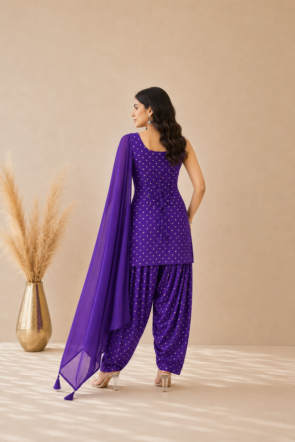 UNNATI PURPLE BANDHEJ FARSHI SET