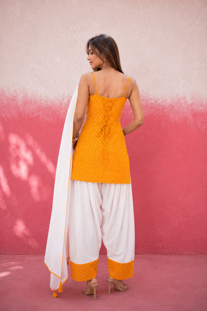MADHVI YELLOW GEORGETTE MOTHRA FARSHI SET