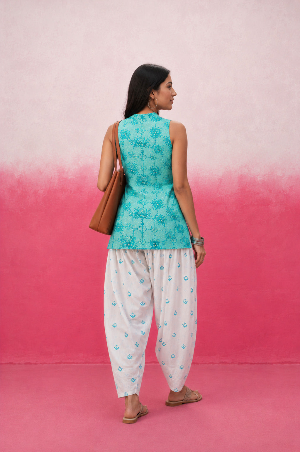 HARSHINI COTTON TURQUISE FARSHI SET