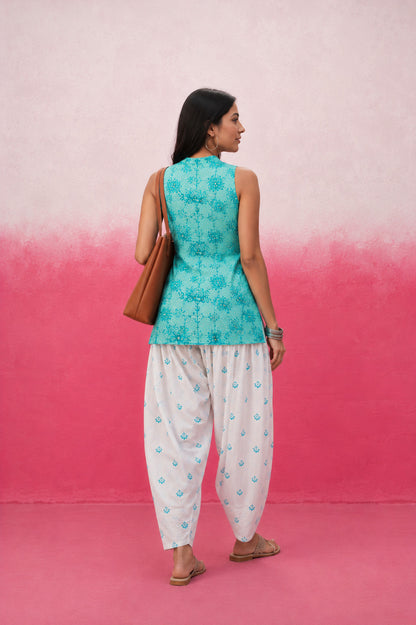 HARSHINI COTTON TURQUISE FARSHI SET