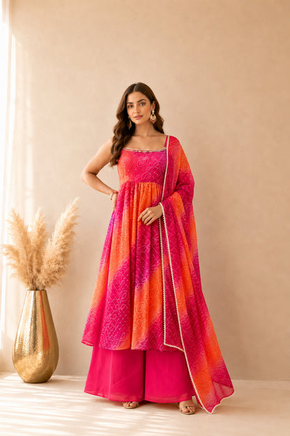 ELMIRA ORANGE OMBRE BANDHEJ NYRA CUT SUIT SET
