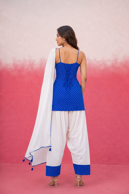 NIVARA ROYAL BLUE GEORGETTE MOTHRA FARSHI SET