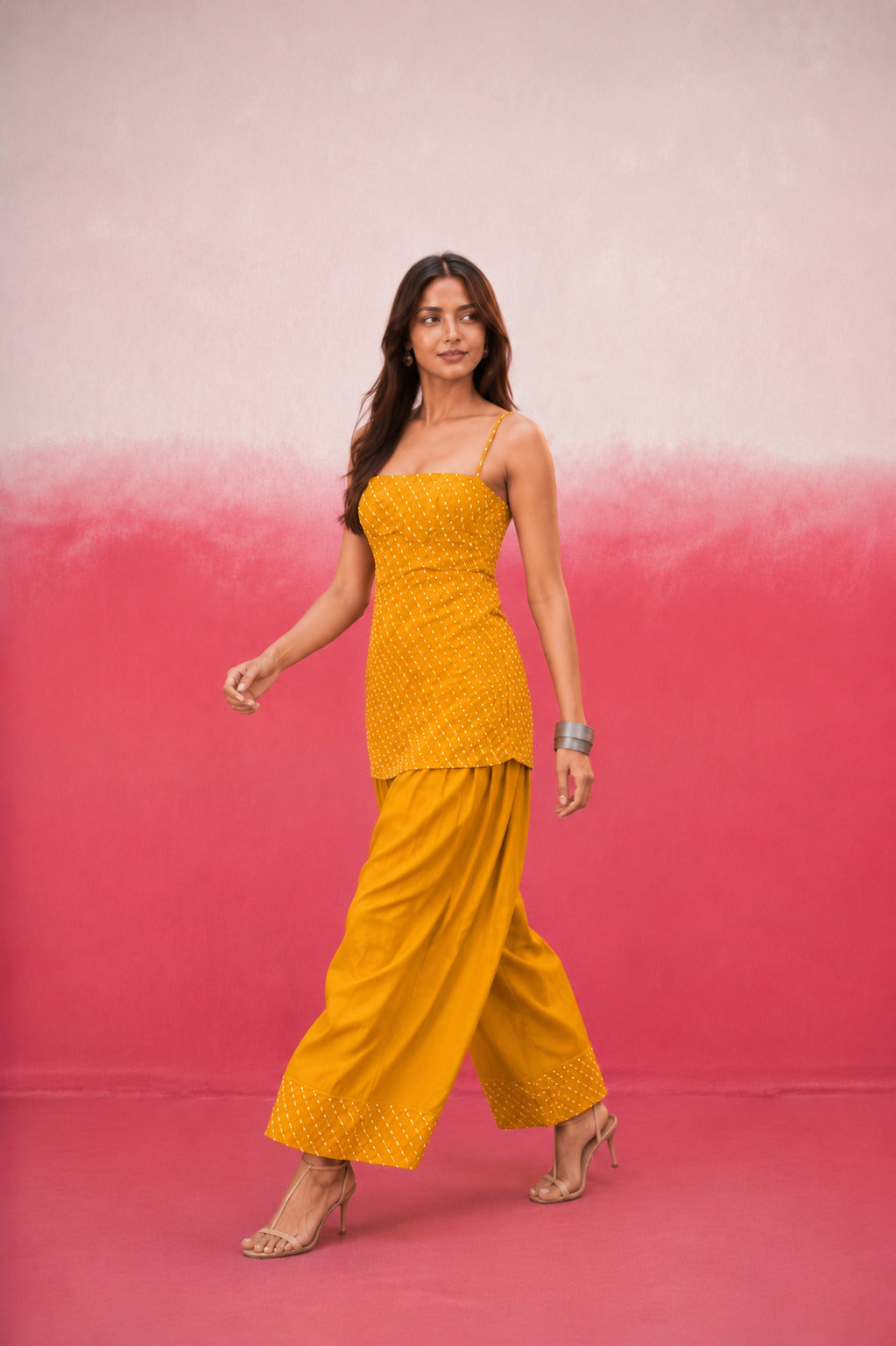 SVAYRA YELLOW MOTHRA GEORGETTE FARSHI SET