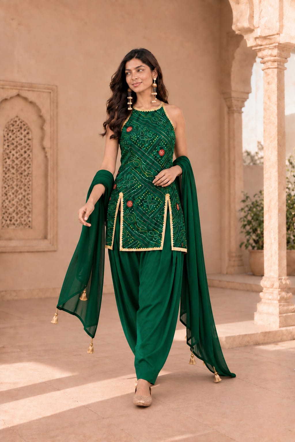 SONAM GREEN BANDHEJ PATIALA SET