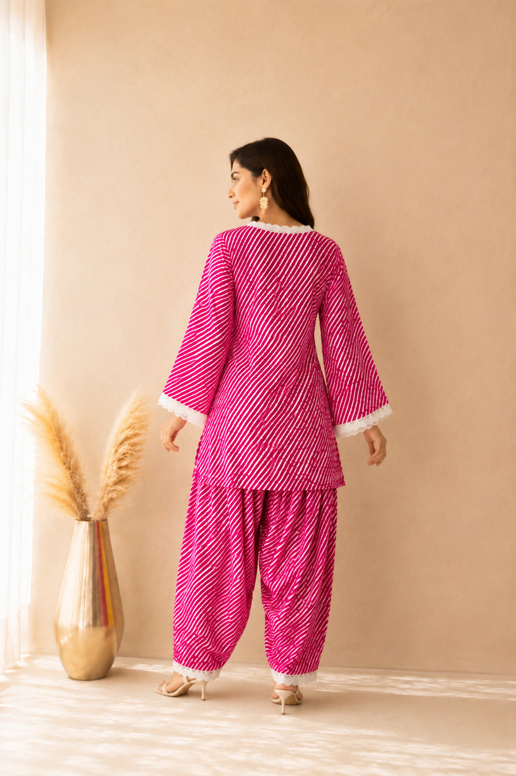 AASHNA PINK COTTON LEHERIYA FARSHI SET