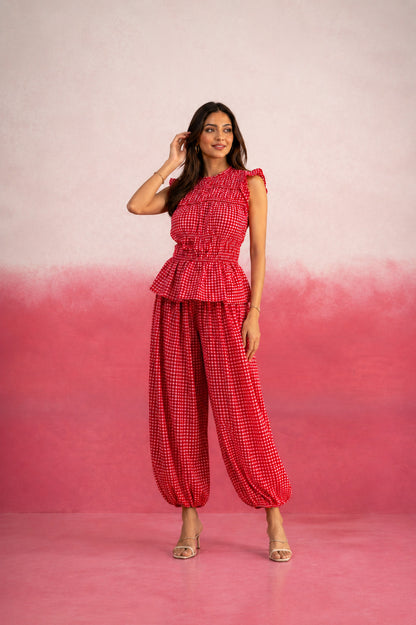 ALARIKA RED GINGHAM BALLOON COORD SET