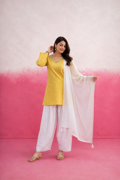 ALARI YELLOW LEHERIYA FARSHI SET