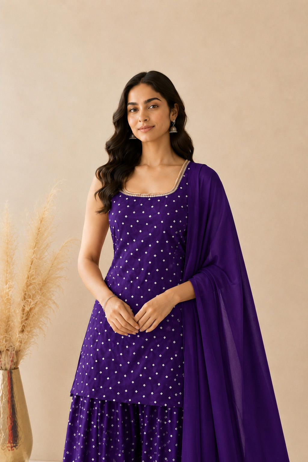UNNATI PURPLE BANDHEJ FARSHI SET