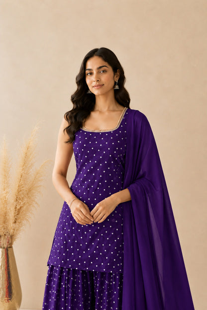 UNNATI PURPLE BANDHEJ FARSHI SET