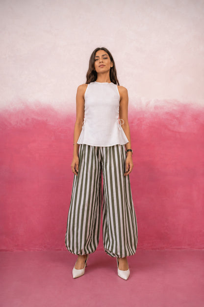 OMISHA WHITE AND GREEN STRIPE COORD SET