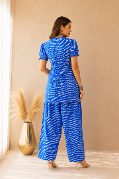 RISHANI BLUE COTTON LEHERIYA FARSHI SET
