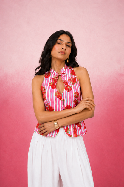 PRADYA PINK STRAWBERRY STRIPE BALLOON COORD SET