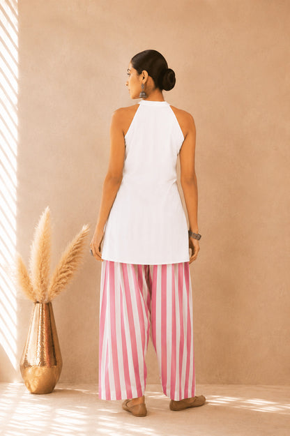 MALIHA PINK STRIPED FARSHI SET