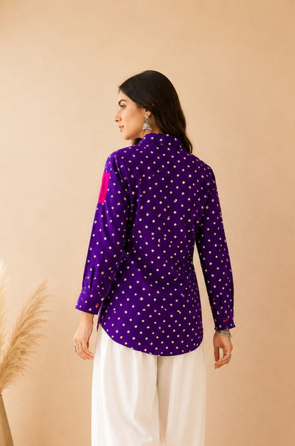 SERAYA PURPLE COLOR BLOCKED BANDHEJ SHIRT