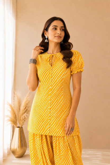 PALLAVI YELLOW COTTON LEHERIYA FARSHI SET