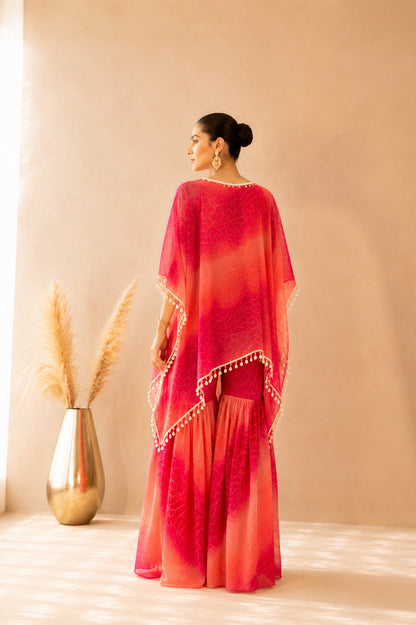 RANGROOH OMBRE BANDHEJ KAFTAN SHARARA SET