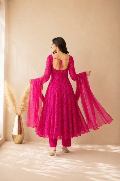 ASLESHA PINK BANDHEJ ANARKALI SET