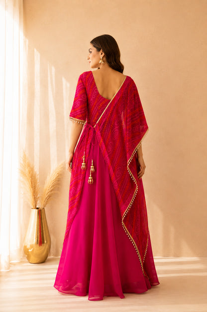 MEHRAZ RANI PINK BANDHEJ FUSION SET