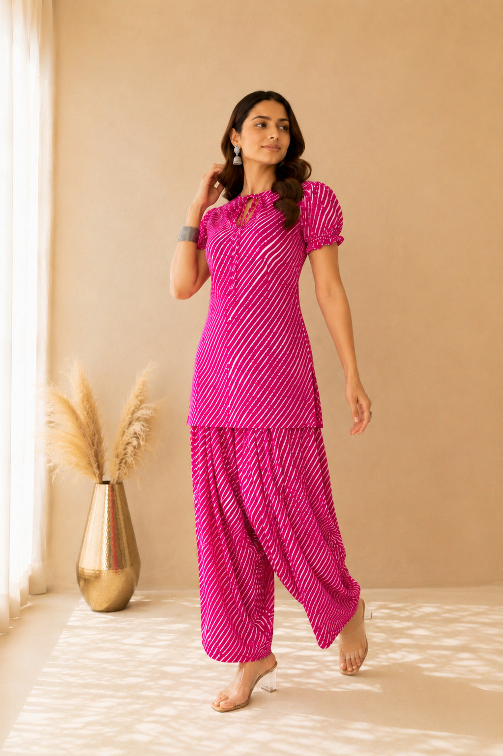 ARCHI PINK COTTON LEHERIYA FARSHI SET