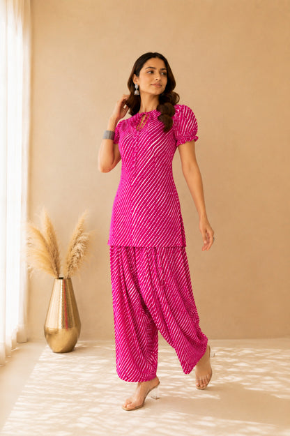 ARCHI PINK COTTON LEHERIYA FARSHI SET