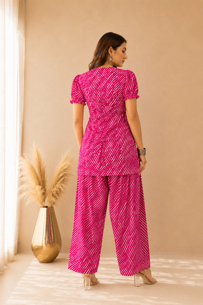 ARCHI PINK COTTON LEHERIYA FARSHI SET