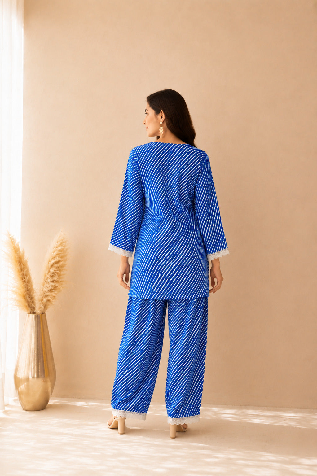 CHAAHAT BLUE COTTON LEHERIYA FARSHI SET