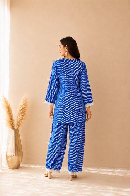 CHAAHAT BLUE COTTON LEHERIYA FARSHI SET