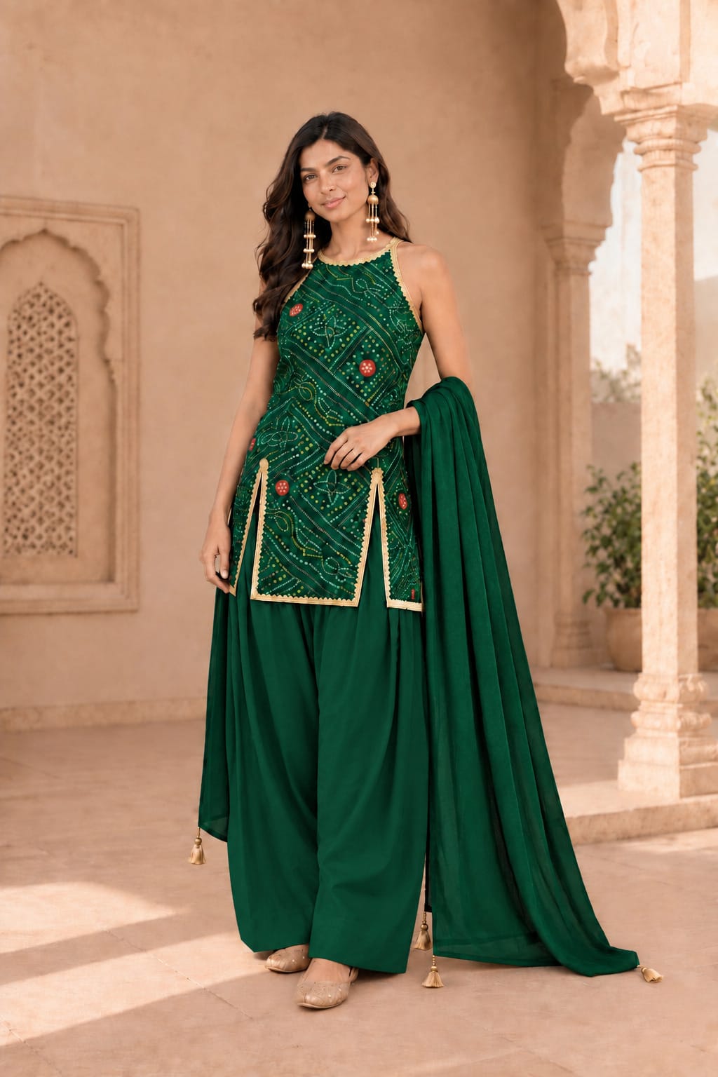 SONAM GREEN BANDHEJ PATIALA SET