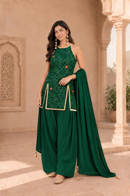 SONAM GREEN BANDHEJ PATIALA SET