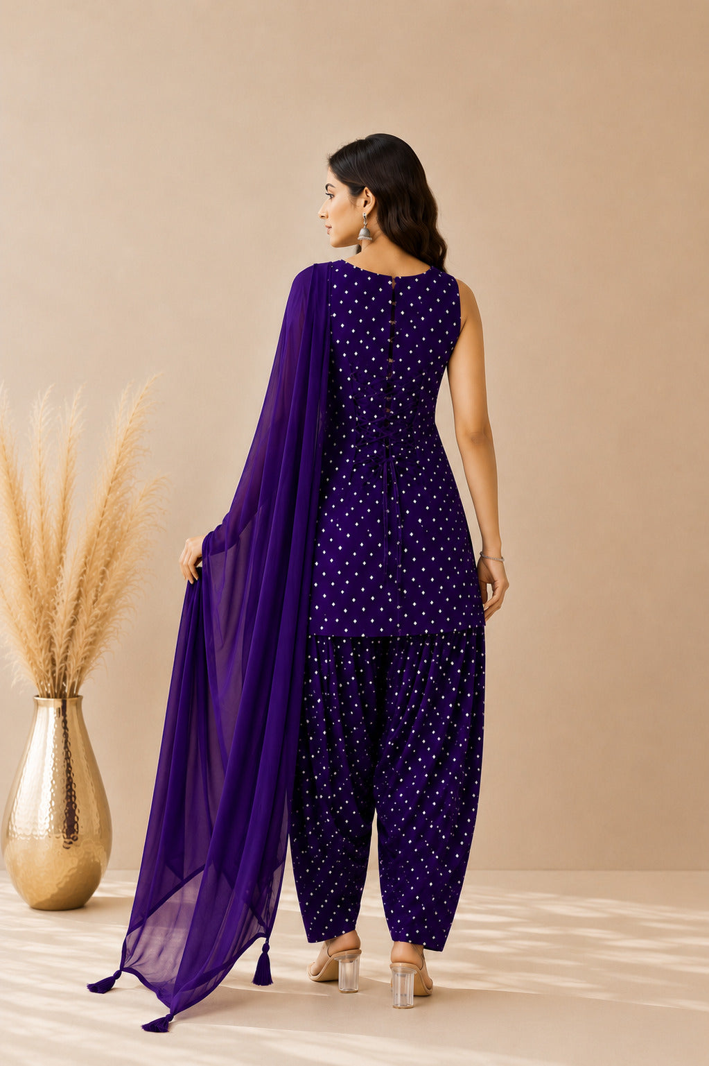 UNNATI PURPLE BANDHEJ FARSHI SET