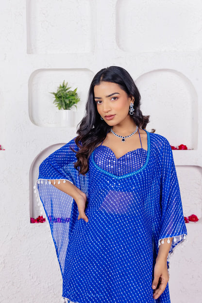 KIARA NAVY BLUE LEHERIYA SHARARA KAFTAN SET Deasha India