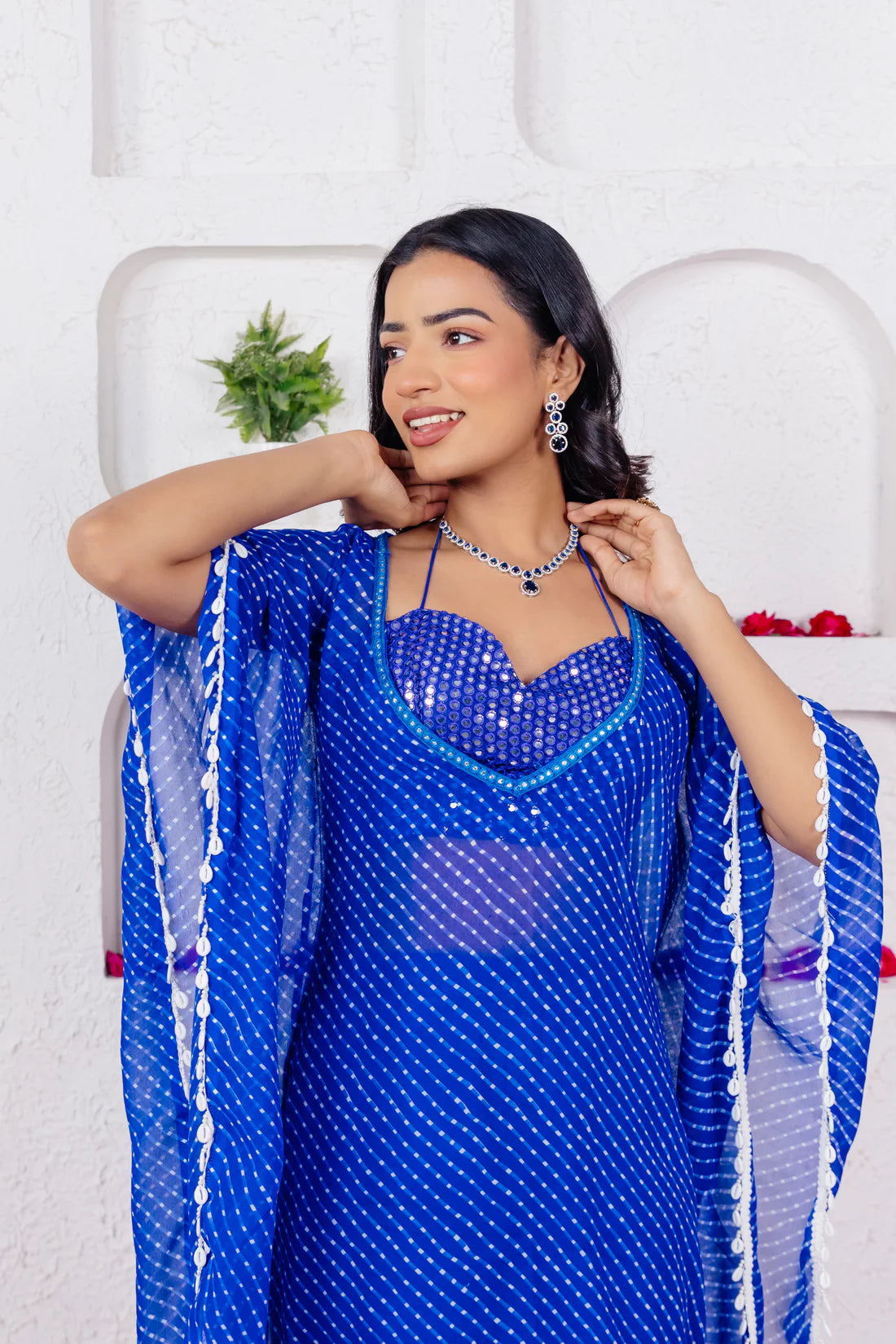 KIARA NAVY BLUE LEHERIYA SHARARA KAFTAN SET Deasha India