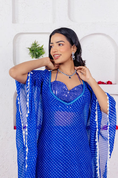 KIARA NAVY BLUE LEHERIYA SHARARA KAFTAN SET Deasha India