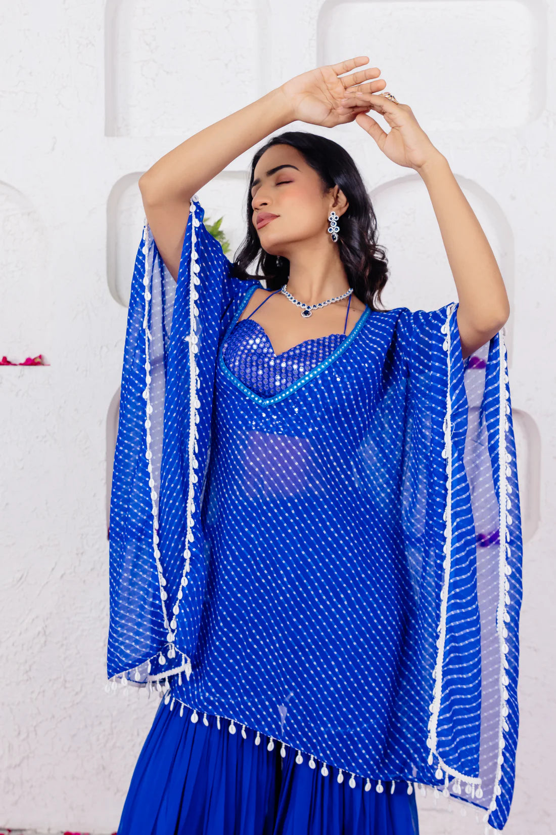 KIARA NAVY BLUE LEHERIYA SHARARA KAFTAN SET Deasha India