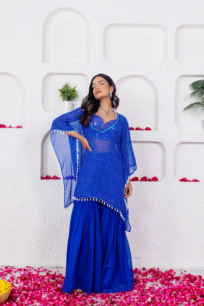 KIARA NAVY BLUE LEHERIYA SHARARA KAFTAN SET Deasha India