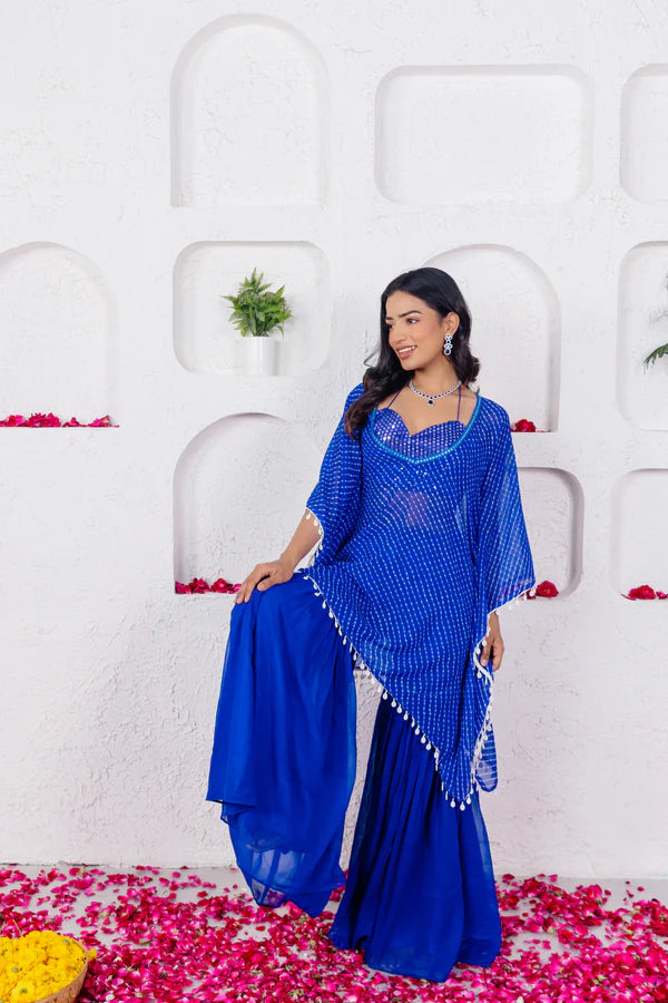 KIARA NAVY BLUE LEHERIYA SHARARA KAFTAN SET Deasha India