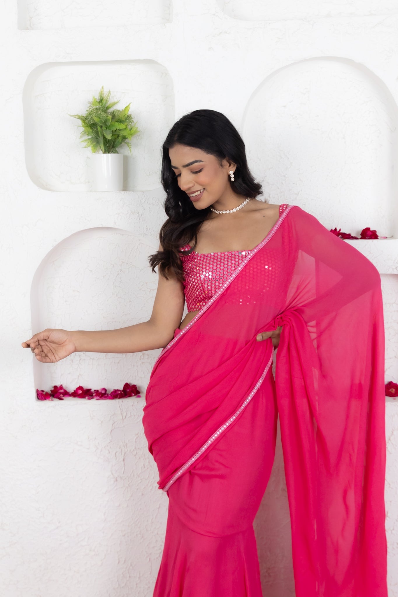 GIA FRENCH ROSE PINK RUFFLE SAREE