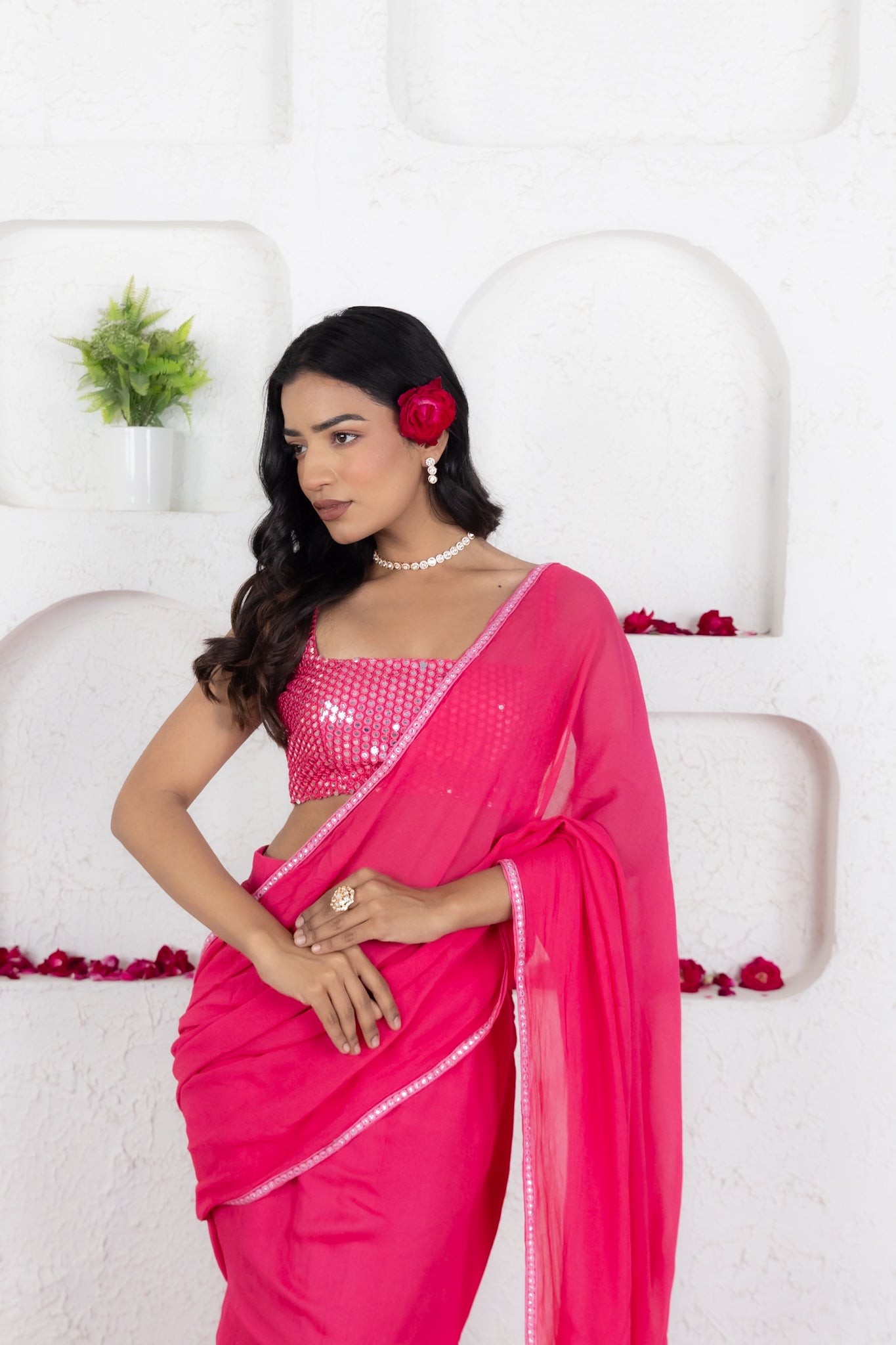 GIA FRENCH ROSE PINK RUFFLE SAREE