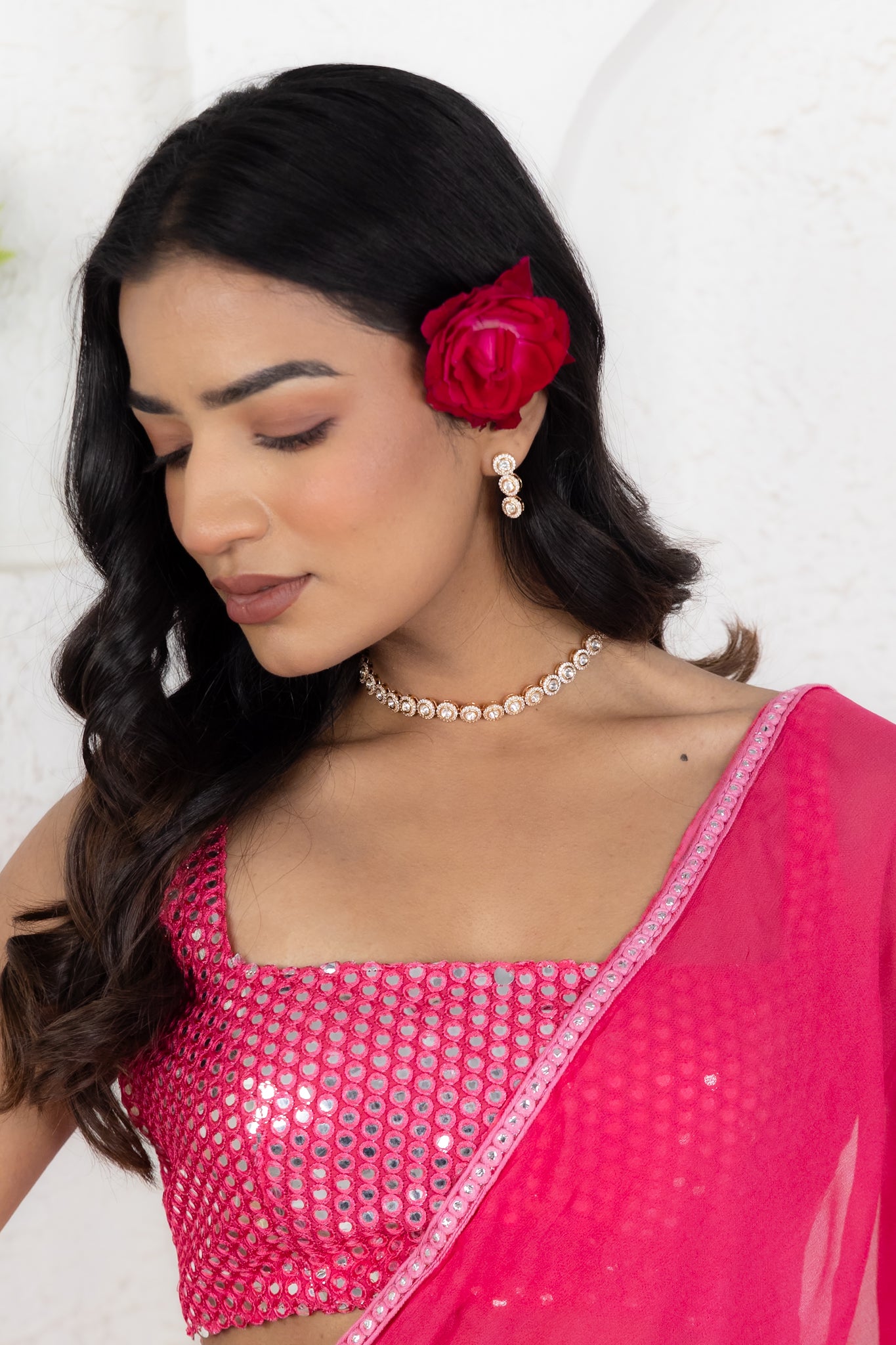 GIA FRENCH ROSE PINK RUFFLE SAREE