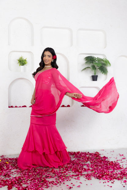 GIA FRENCH ROSE PINK RUFFLE SAREE