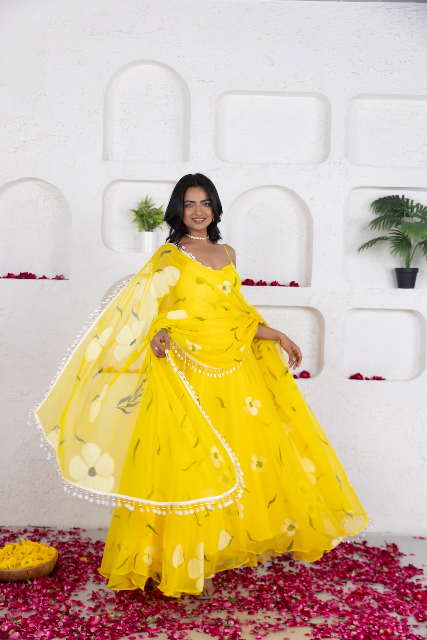 NYSA YELLOW HANDPAINTED ANARKALI SET