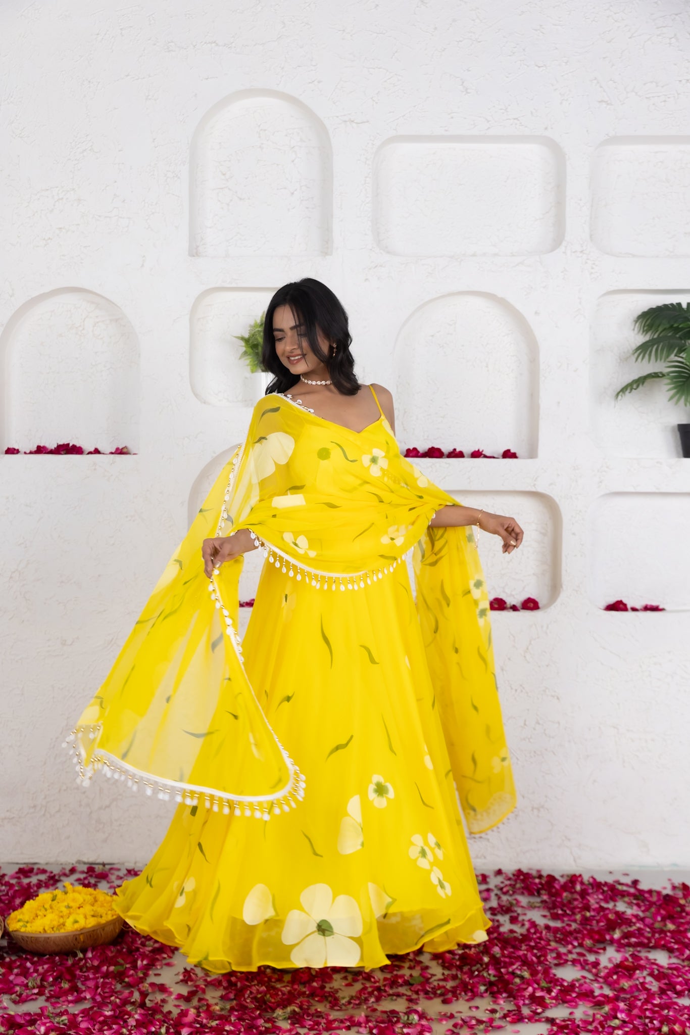 NYSA YELLOW HANDPAINTED ANARKALI SET