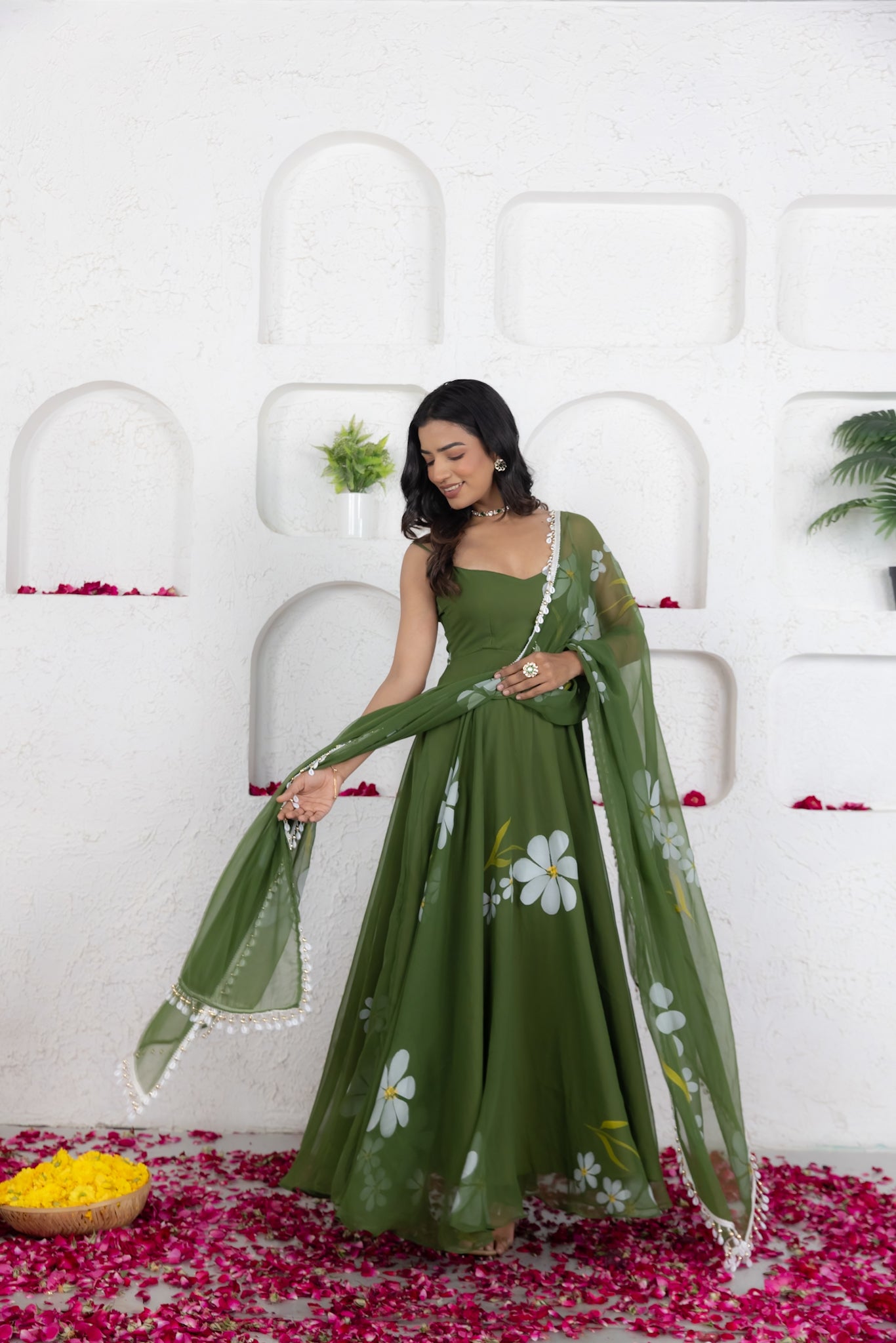 REVA GREEN HANDPAINTED ANARKALI SET