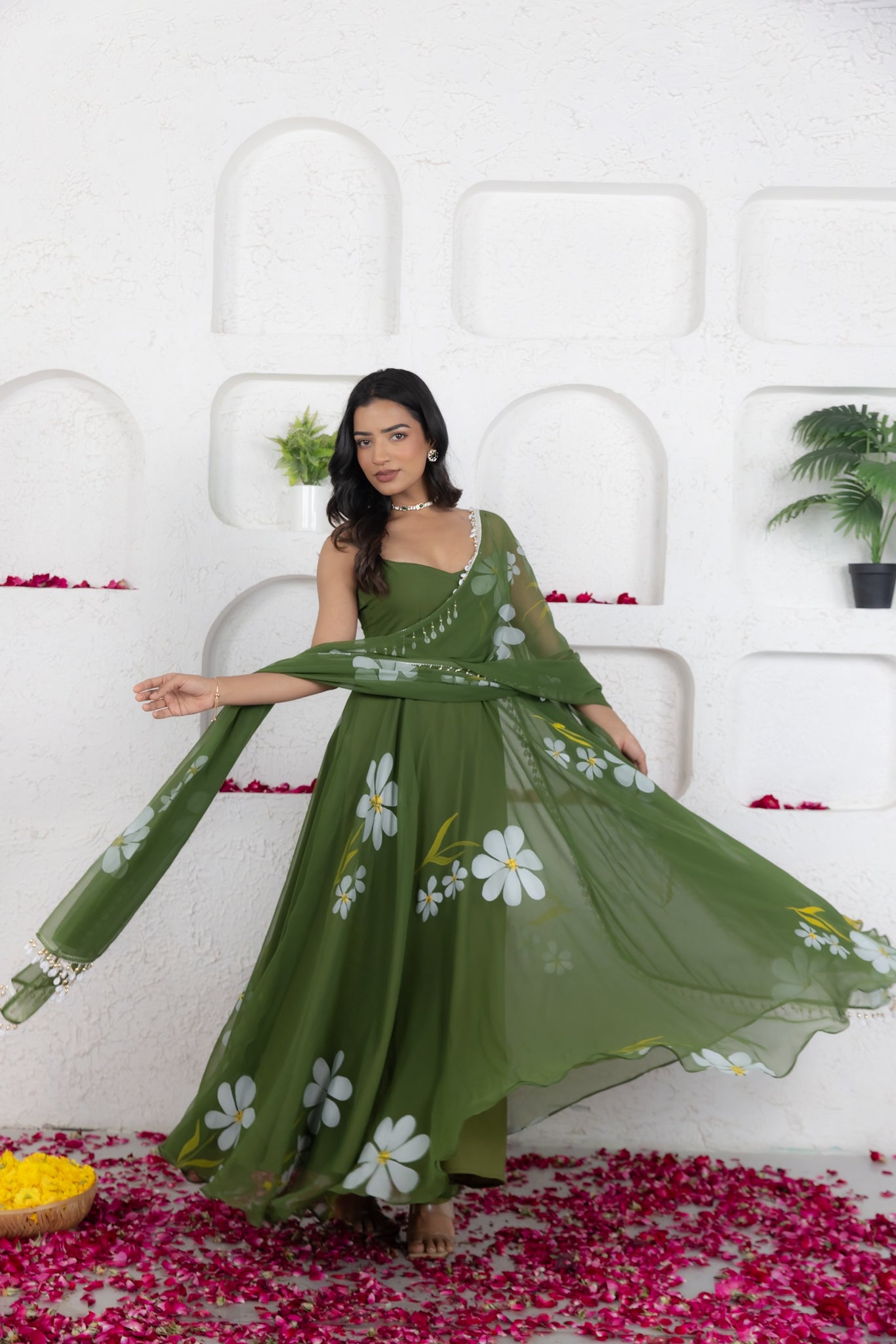 REVA GREEN HANDPAINTED ANARKALI SET