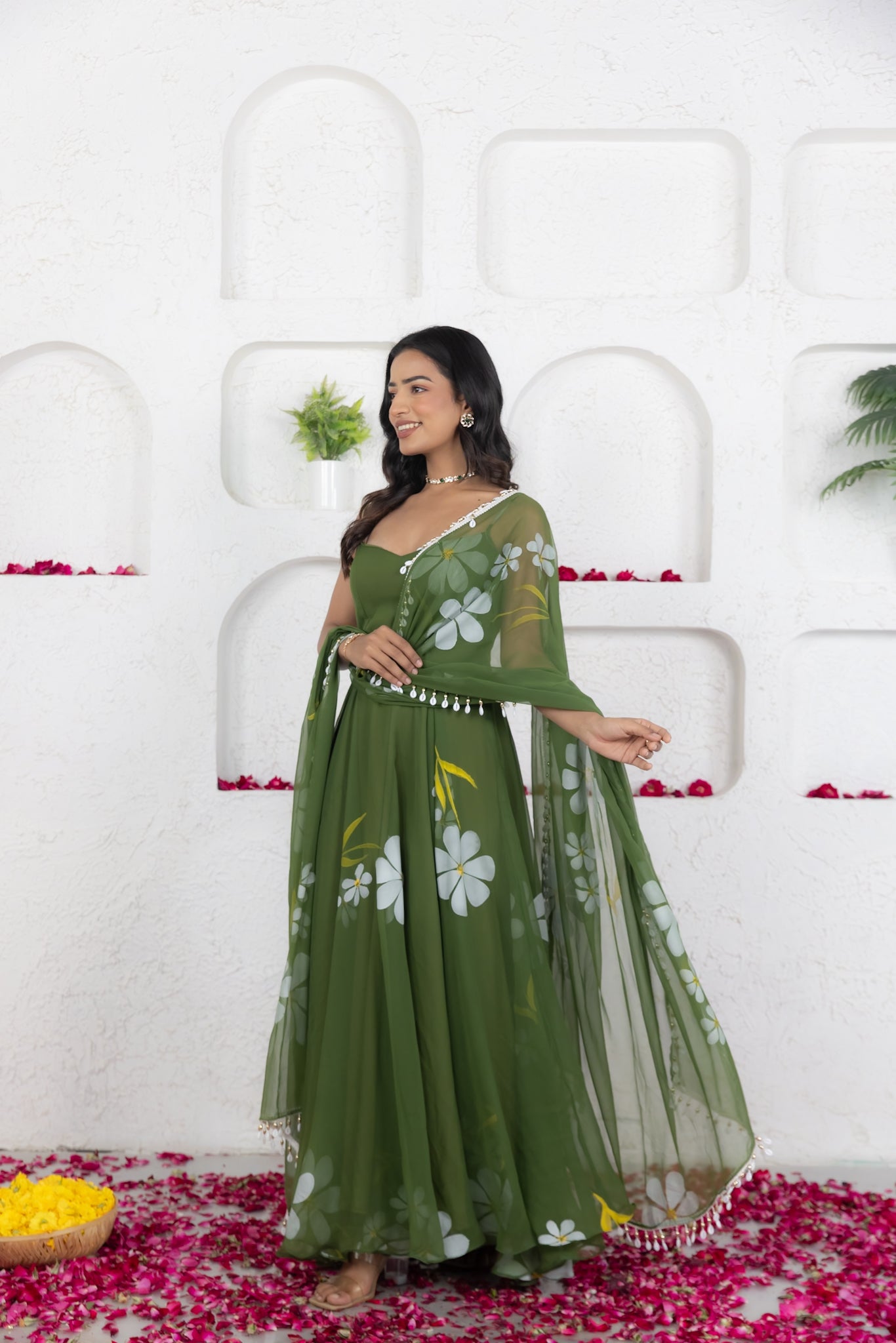 REVA GREEN HANDPAINTED ANARKALI SET