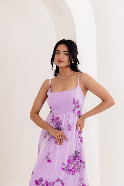 SAANVI LAVENDER FLORAL PRINTED DRESS