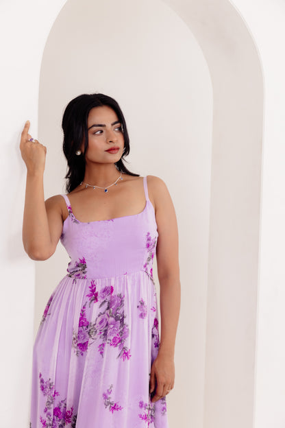 SAANVI LAVENDER FLORAL PRINTED DRESS