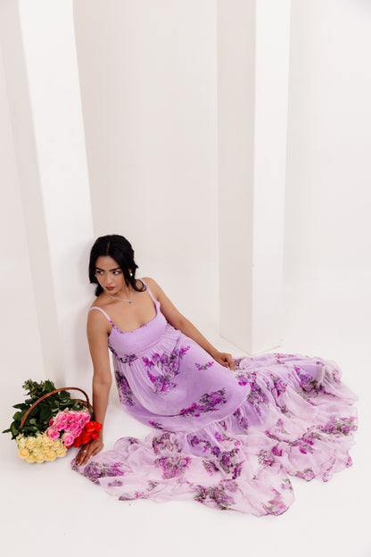 SAANVI LAVENDER FLORAL PRINTED DRESS