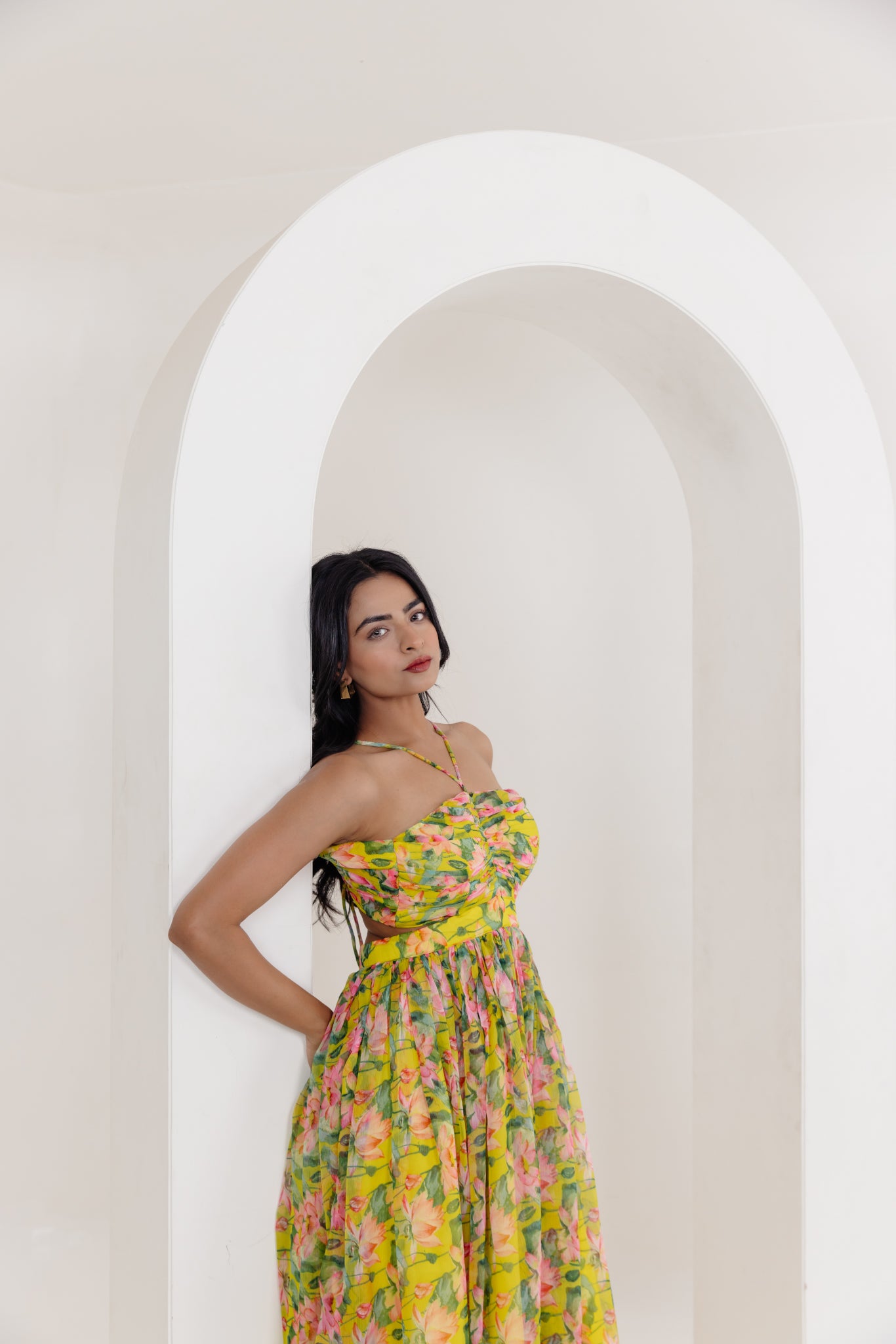 NIVA NEON FLORAL PRINTED LONG DRESS