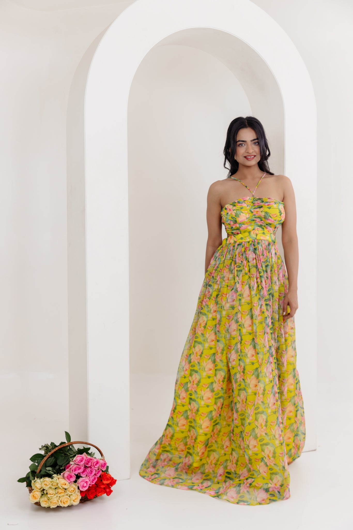 NIVA NEON FLORAL PRINTED LONG DRESS